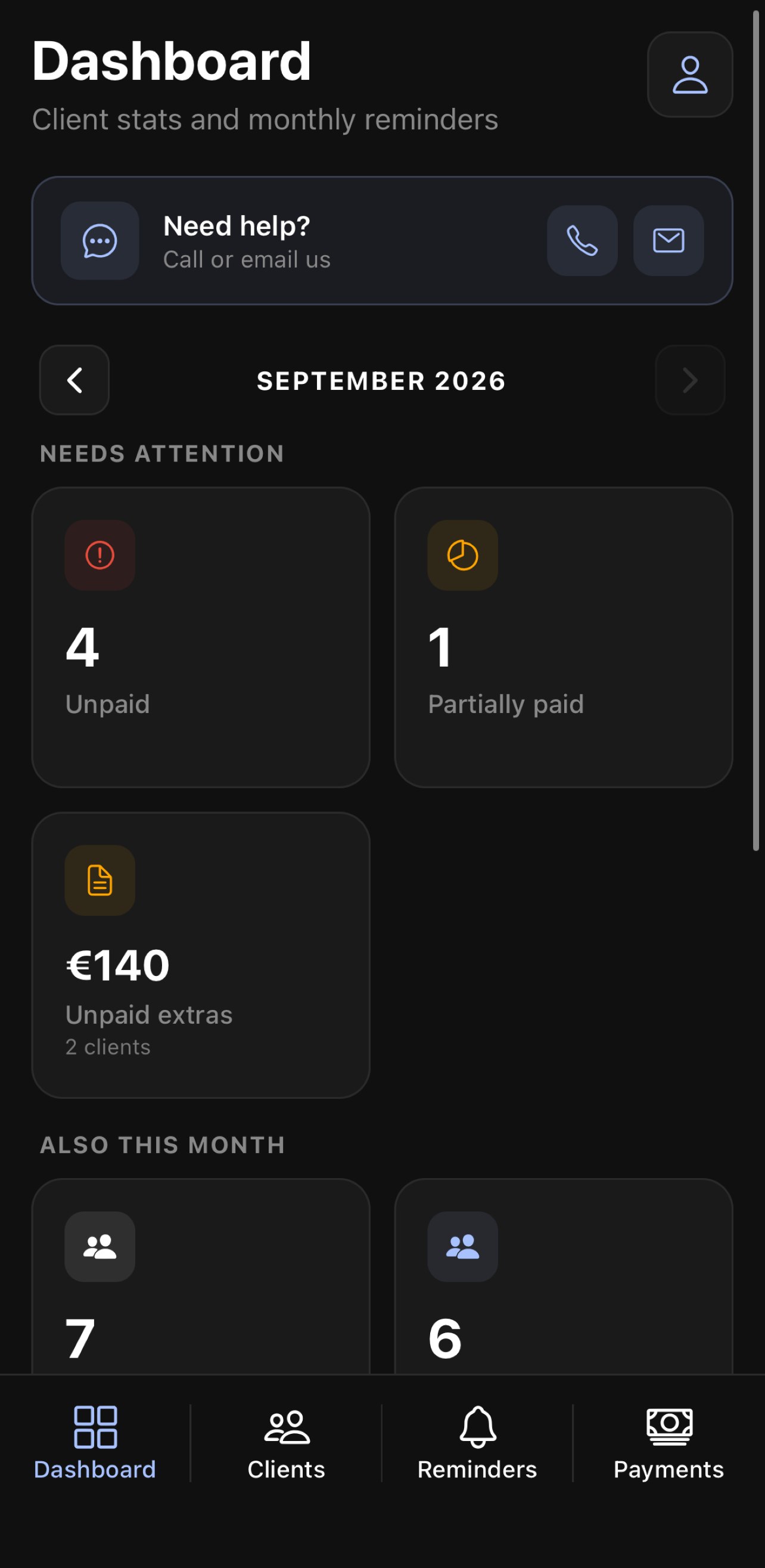 Lunio dashboard showing monthly revenue and who has paid